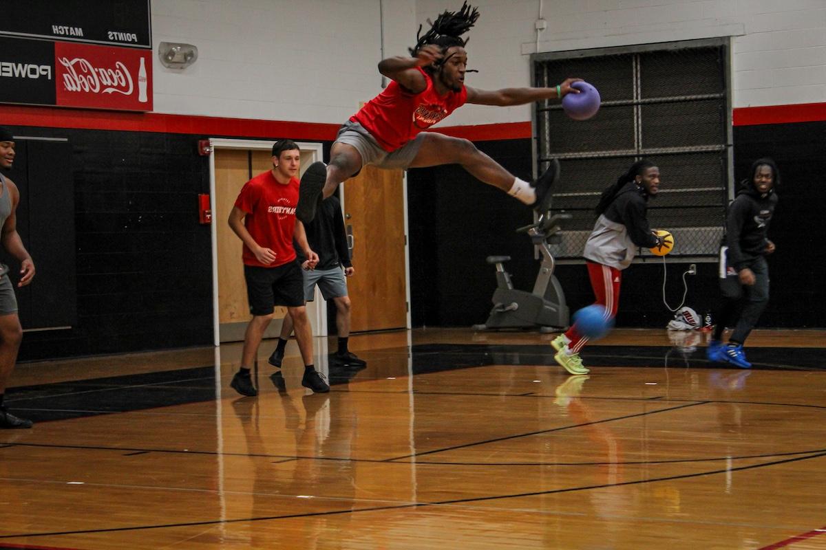 Students playing dodgeball in Richter Gym